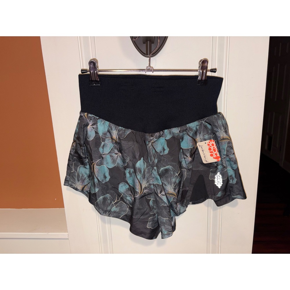New Free People Midnight Floral Running Shorts Black Teal Women's Size S